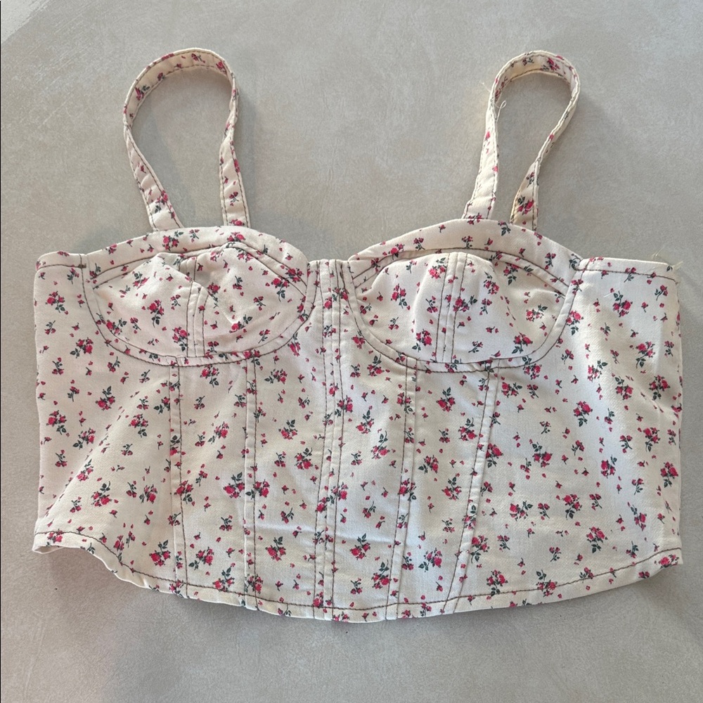 No Boundaries Floral Pink and Cream Crop Top
